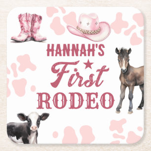 1:a Pappra Rodeo Birthday Rosa Underlägg Papper Kvadrat