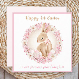 1:a Påsk Cute Bunny Granddotters Rosa Påsk Kort