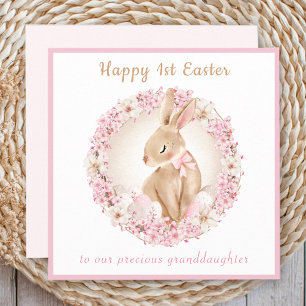 1:a Påsk Cute Bunny Granddotters Rosa Påsk Kort