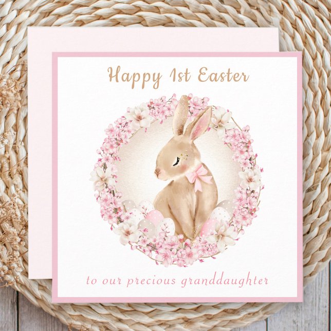 1:a Påsk Cute Bunny Granddotters Rosa Påsk Kort (1st Easter Cute Bunny Granddaughter Pink Easter Card)
