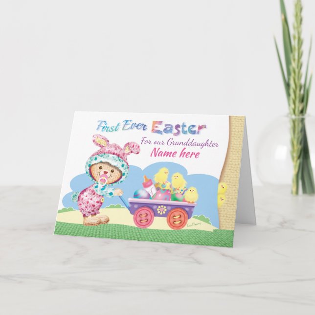 1:a Påsk, farmaceut, Wooly Bunny med ägg Helgkort (Framsida)