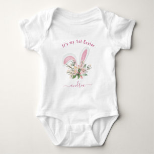 1:a Påsk Girl's Namn Watercolor Bunny Öron Eggs T Shirt