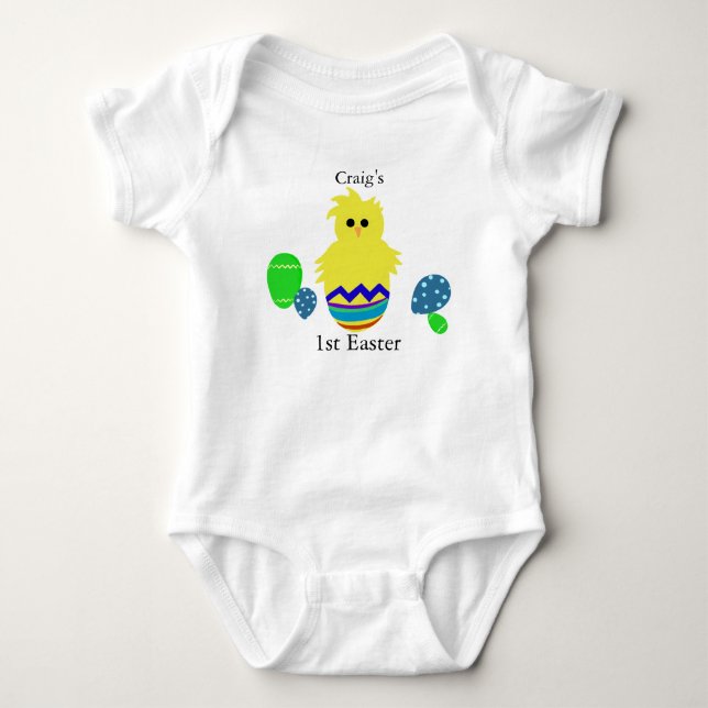 1:a Påsk-Gulten med stripe Chick ÄggPERSONALISERIN Tee (Framsida)