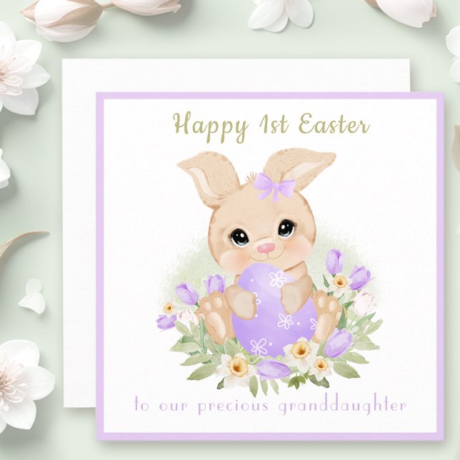 1:a Påsk Lila Bunny Granddotter Påsk kort (1st Easter Purple Bunny Granddaughter Easter card)