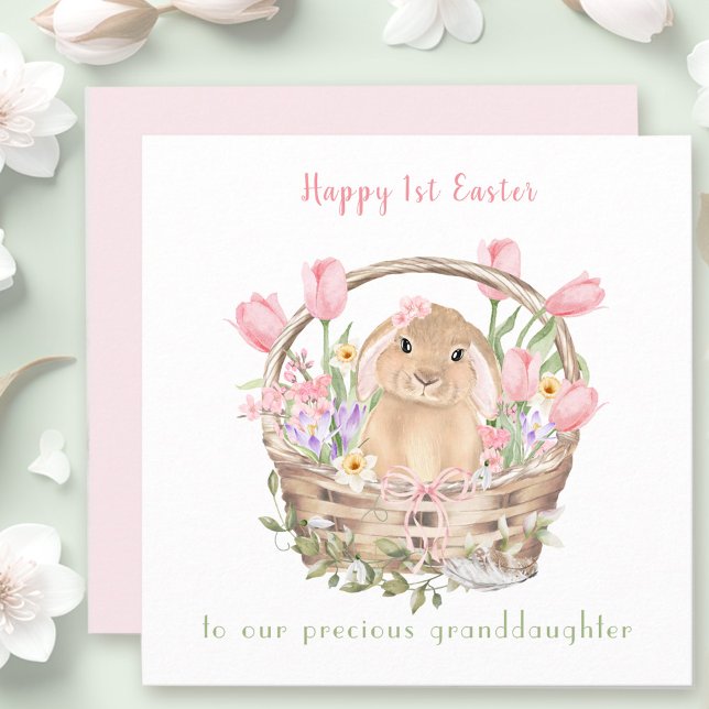 1:a Påskharn Rosa Granddotter Påsk Card Kort (1st Easter Bunny Pink Granddaughter Easter Card)