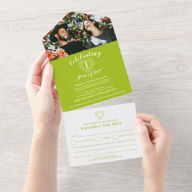 1:a peridot bröllopsjubileumsfoto med RSVP (Avrivbar del)