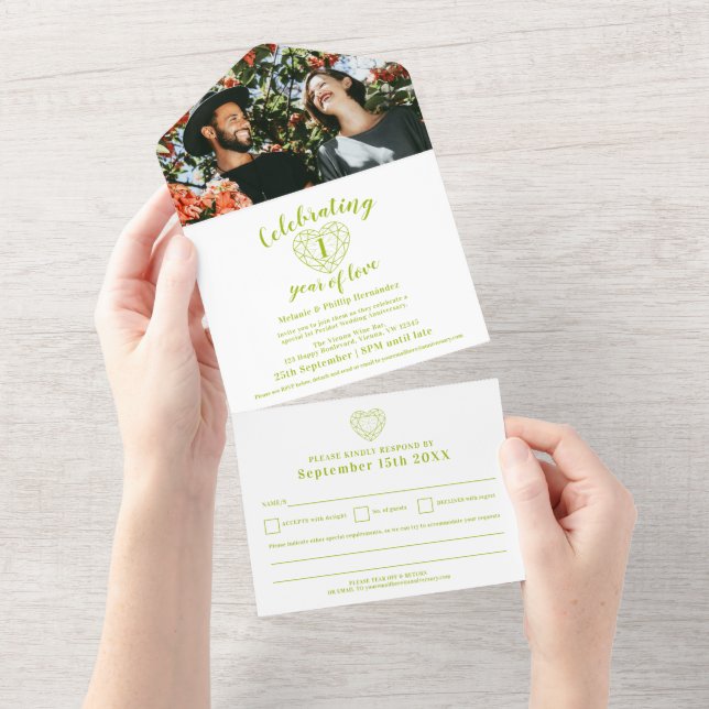 1:a peridot bröllopsjubileumsfoto med RSVP (Avrivbar del)