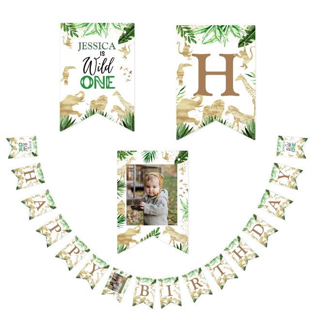 1:a pojken Safari En Vild på födelsedagen Foto Vimplar (Skapare uppladdad)