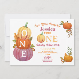 1:a Pumpkin Birthday Harvest Party Rosa Girls Inbjudningar