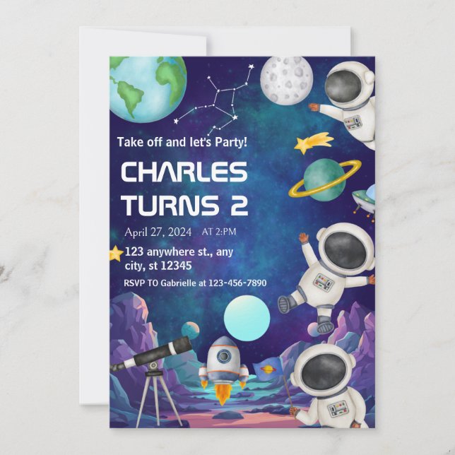 1:a Resa runt Sol födelsedag Inbjudningar (Framsida)