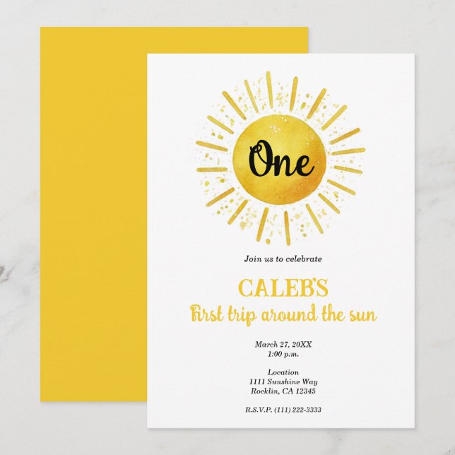 1:a resan runt solen 1 födelsedagsfest inbjudningar (Fram/baksida)
