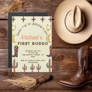 1:a Rodeo Western Party Country Födelsedag Magnetisk Inbjudningskort