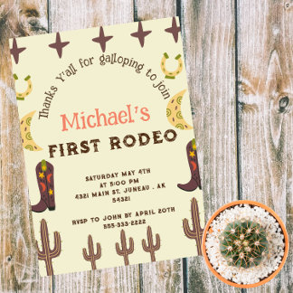 1:a Rodeo Western Party Country Födelsedag Magnetisk Inbjudningskort