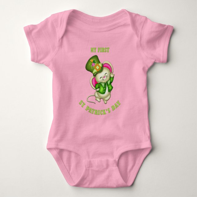 1:a St. Patrick's Day Mus Baby Rosa Onesie T Shirt (Framsida)