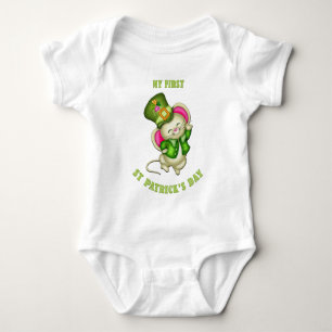 1:a St. Patrick's Day Mus Baby Vit Kroppsoverall T Shirt