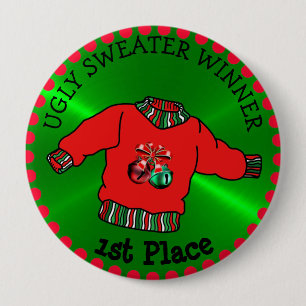 1:a Ställe Ugly Sweater Vinnare jul Guld-medalj Knapp