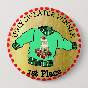1:a Ställe Ugly Sweater Vinnare jul Guld-medalj Knapp