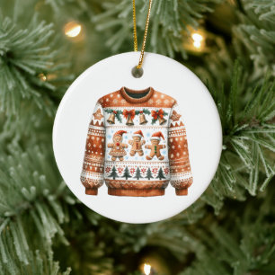 1:a Ställe Vinnare Ugly Sweater Tävling Gingerbröd Julgransprydnad Keramik
