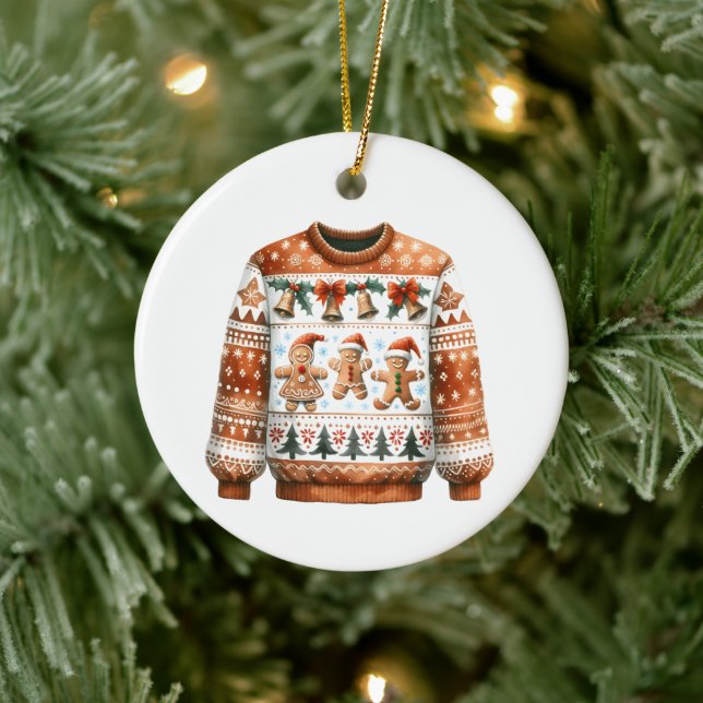1:a Ställe Vinnare Ugly Sweater Tävling Gingerbröd Julgransprydnad Keramik (Träd)