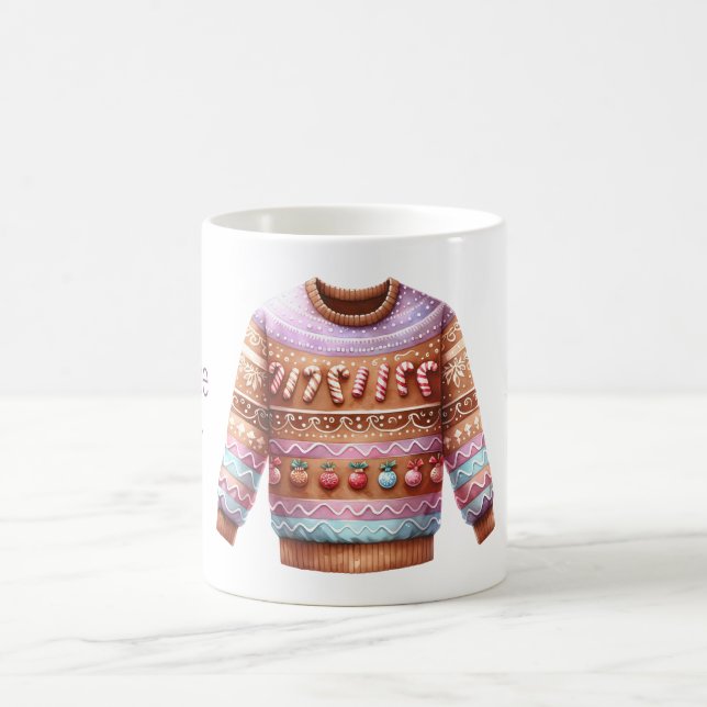1:a Ställe Vinnare Ugly Sweater Tävling Rosa Lila Kaffemugg (Center)