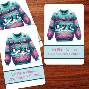 1:a Ställe Vinnare Ugly Sweater Tävling Rosa Teal Casinokort