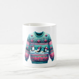 1:a Ställe Vinnare Ugly Sweater Tävling Rosa Teal Kaffemugg
