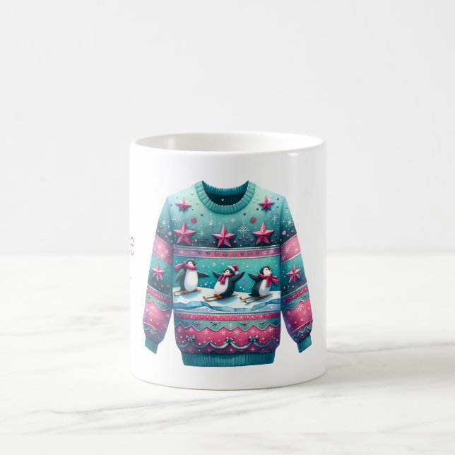 1:a Ställe Vinnare Ugly Sweater Tävling Rosa Teal Kaffemugg (Center)