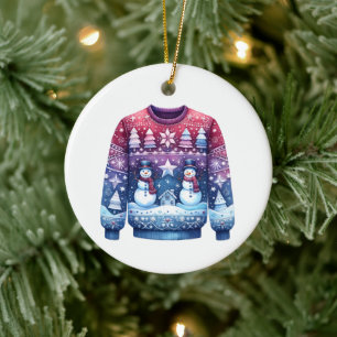 1:a Ställe-vinnen Ugly Sweater Blue Red Lila Julgransprydnad Keramik