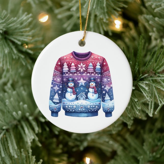 1:a Ställe-vinnen Ugly Sweater Blue Red Lila Julgransprydnad Keramik (Träd)