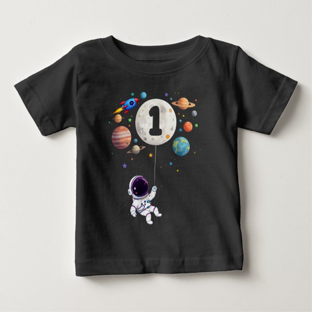 1 Åldersdagsplanet Astronaut 1:a födelsedag T Shirt (Framsida)