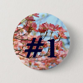 #1 Anpassad knapp Rosa Dogwood Blommor Blå Himmel