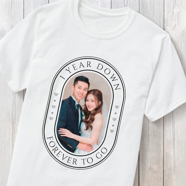 1 år bakom sig 1-års bröllopsdag med foto t shirt (1 Year Down 1st Wedding Anniversary with Photo T-Shirt)