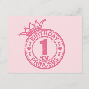 1 år - födelsedagsprinsessan - rosa vykort