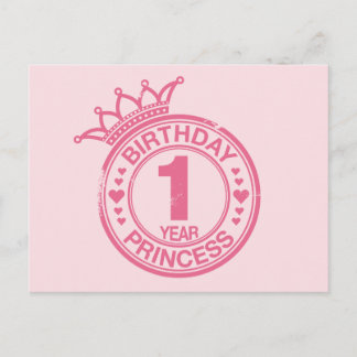 1 år - födelsedagsprinsessan - rosa vykort