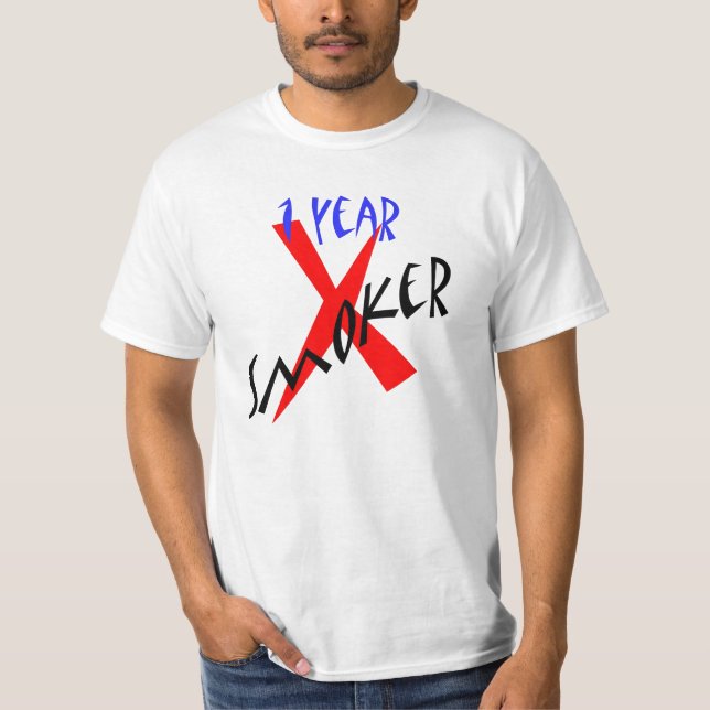 1 år röd Före detta-rökare T-shirt (Framsida)