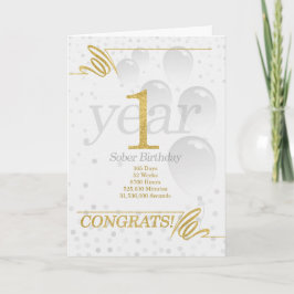 1 år Sober Birthday Faux Guld Glitter Kort