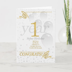 1 år Sober Birthday Faux Guld Glitter Kort