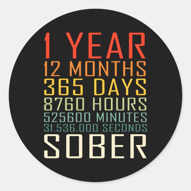 1 Årets födelsedag 1 år Sober Runt Klistermärke (Framsida)