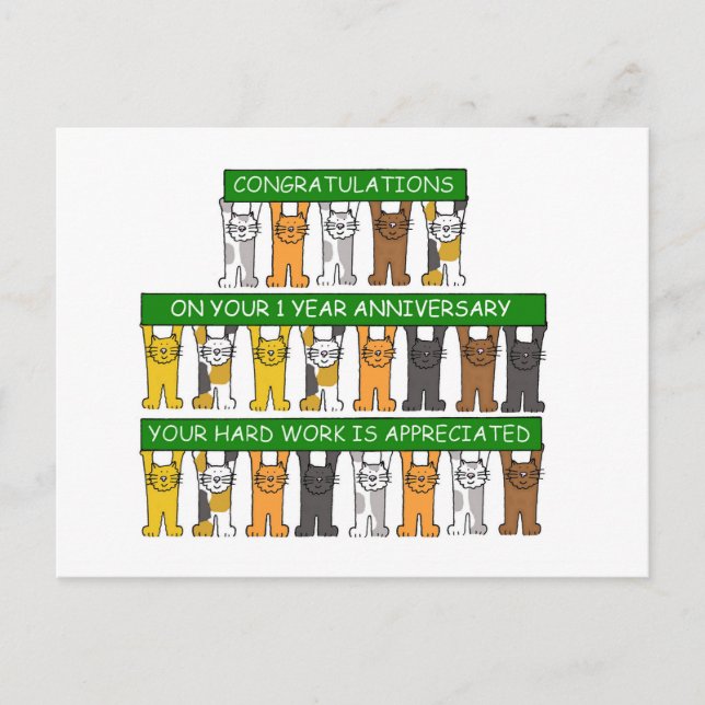 1 års arbetsårsdag för anställda vykort (Framsida)
