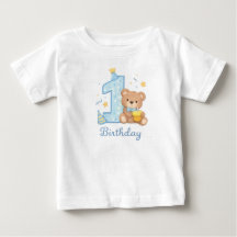 1-års Björn Barn T-Shirt – Söt Blå Björn
