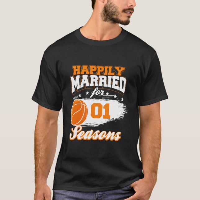 1 års Bröllop-årsdag Basketboll gift T Shirt (Framsida)