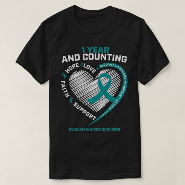 1- års cancerfri kvinna utan äggstockscancer t shirt (Design framsida)