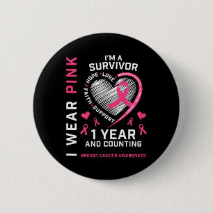 1 års cancerfri Mamma Rosa Awareness Breast Cance Knapp