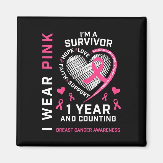 1 års cancerfri Mamma Rosa Awareness Breast Cance Magnet (Framsidan)
