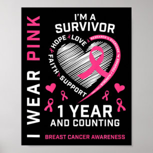 1 års cancerfri Mamma Rosa Awareness Breast Cance Poster