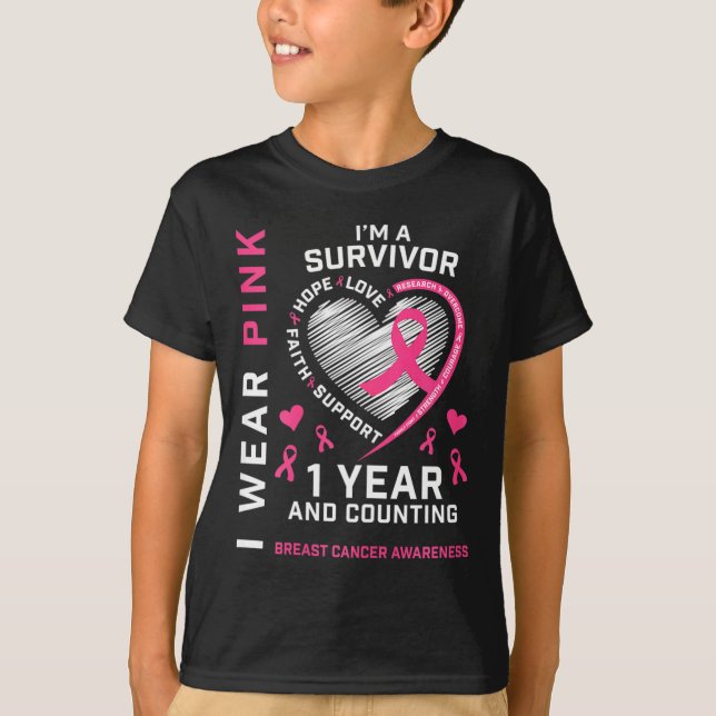 1 års cancerfri Mamma Rosa Awareness Breast Cance T Shirt (Framsida)