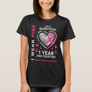 1 års cancerfri Mamma Rosa Awareness Breast Cance T Shirt