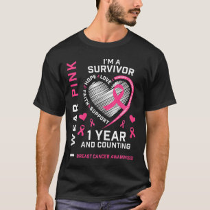 1 års cancerfri Mamma Rosa Awareness Breast Cance T Shirt