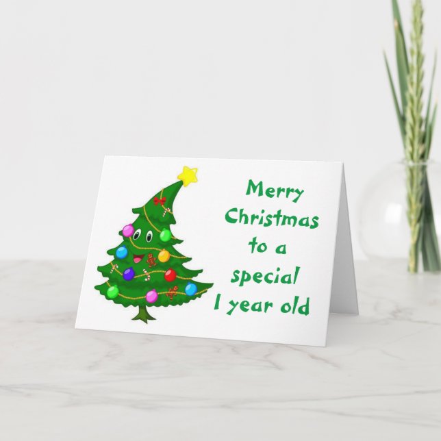 1 ÅRS CHRISTMASKORT MED FÅNIG TRÄD KORT (Framsida)