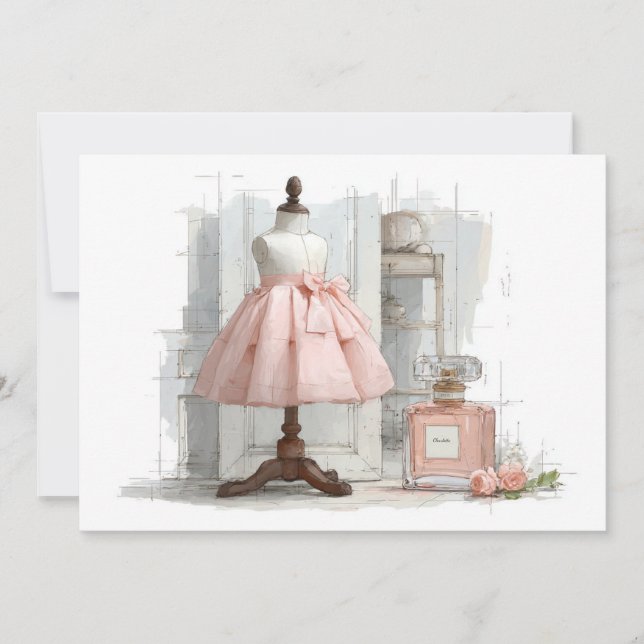 1-års Couture Blush Parfym Tema Inbjudningar (Framsida)